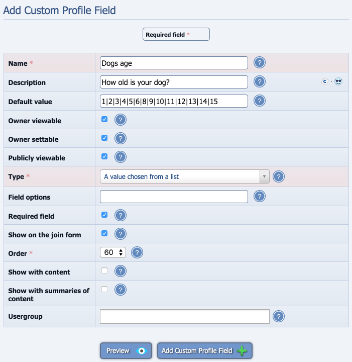 Default values to your custom profile field